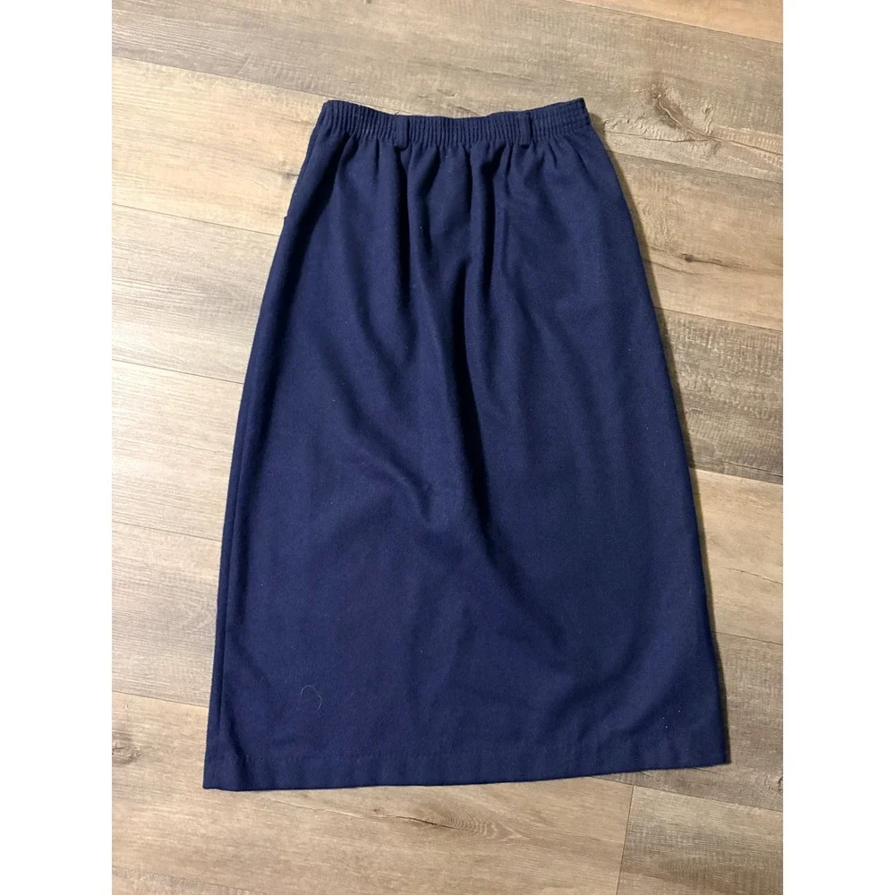 Bedford Fair Vintage Navy Blue Wool Blend Midi Skirt Pockets Made in USA Sz 9-10